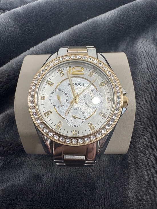 Fossil Accessories - Fossil Two-Tone Silver and Gold Crystal Bezel Women's Watch